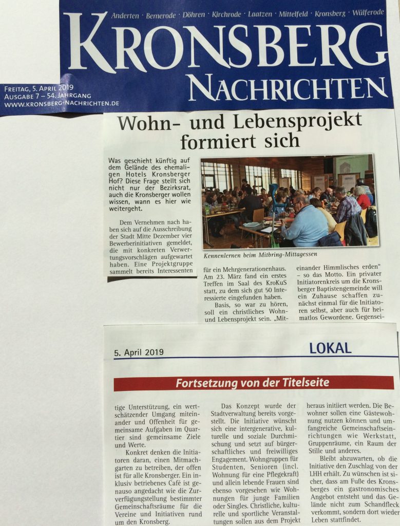 Read more about the article 07.04.19: Bericht über Konsultationstag in „Kronsberg-Nachrichten“