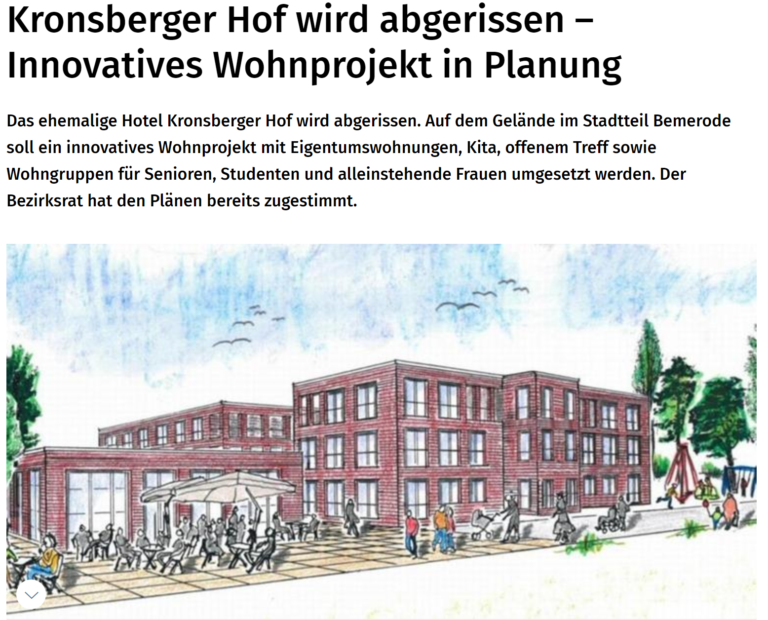 Read more about the article 28.06.2020: Hotel Kronsberger Hof wird abgerissen – Innovatives Wohnprojekt in Planung